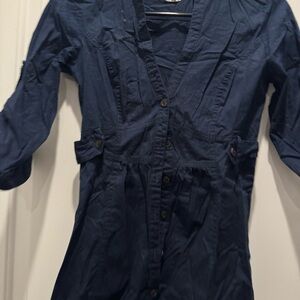 MNG Navy Button-Front Trench Dress